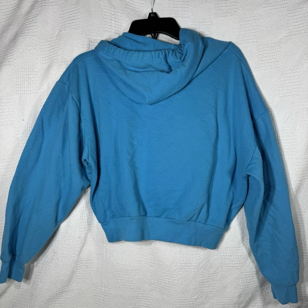 Disney Girls‎ Sweatshirt L Turquoise Logo Hoodie Cropped Pullover Long Sleeve